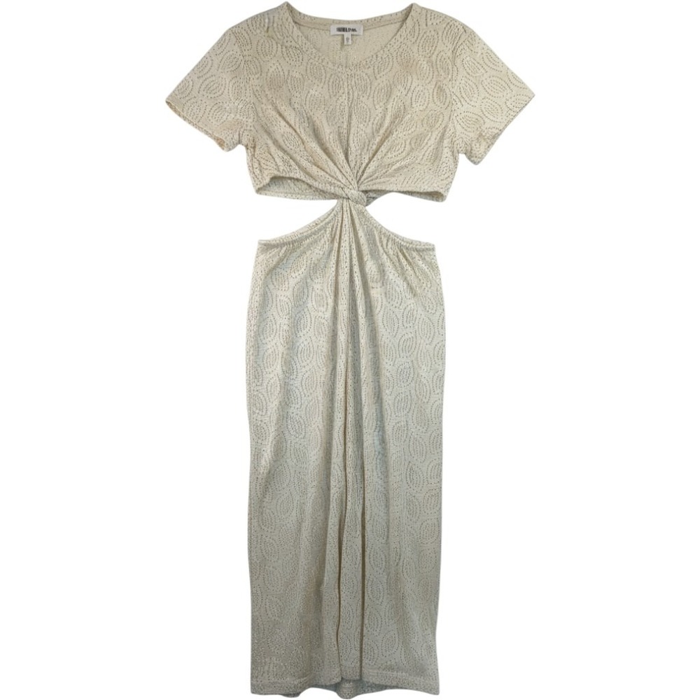 Miken Swim Womens M Cream Crochet Midi Dress Cutout Twist Front Cover Up NWT